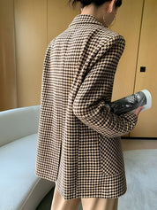 Houndstooth Belted Split-Hem Blazer