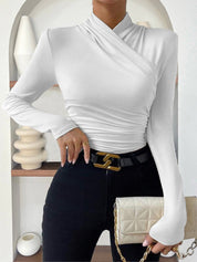 Draped Crossover Long Sleeve Top
