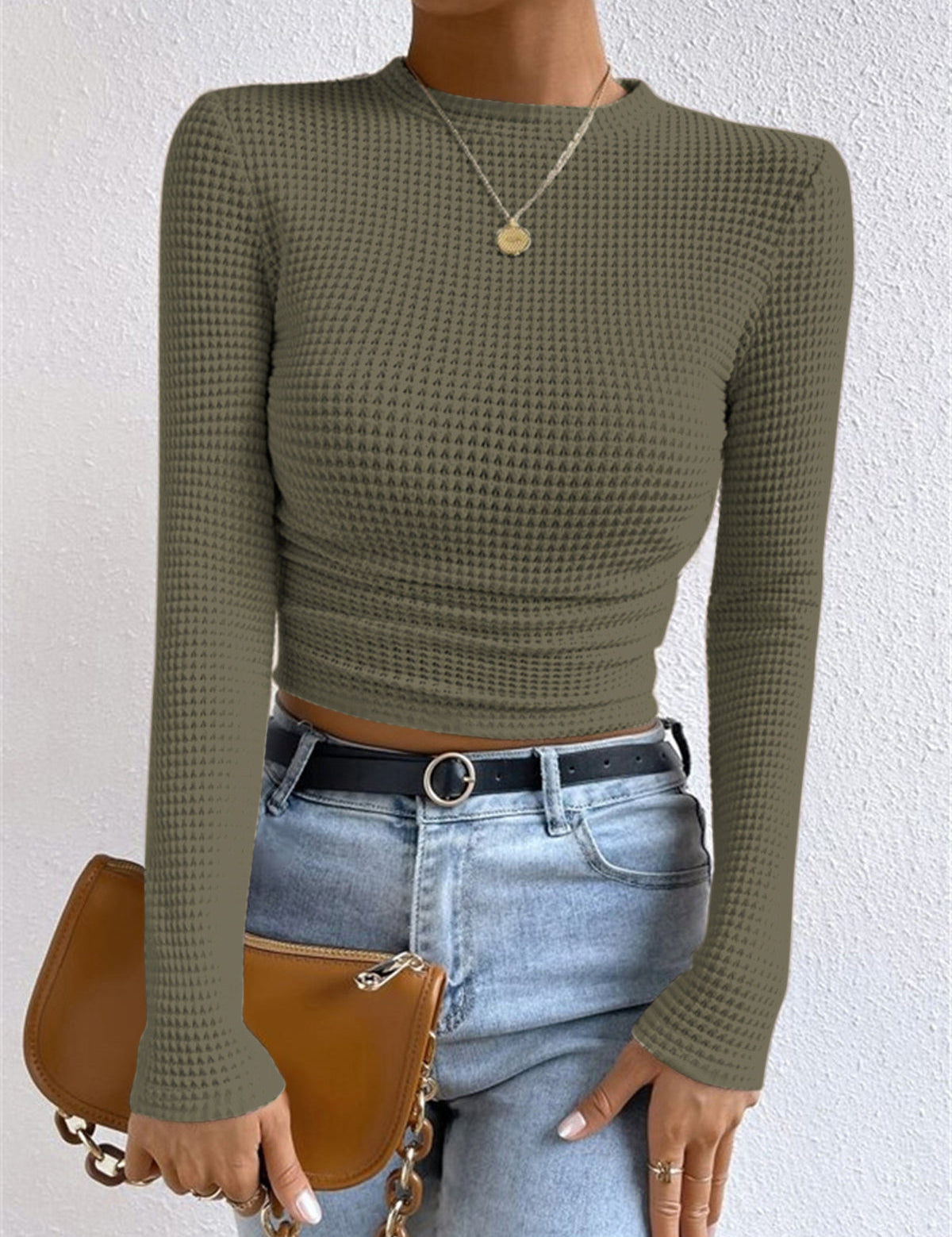 Waffle Knit Long Sleeve Top