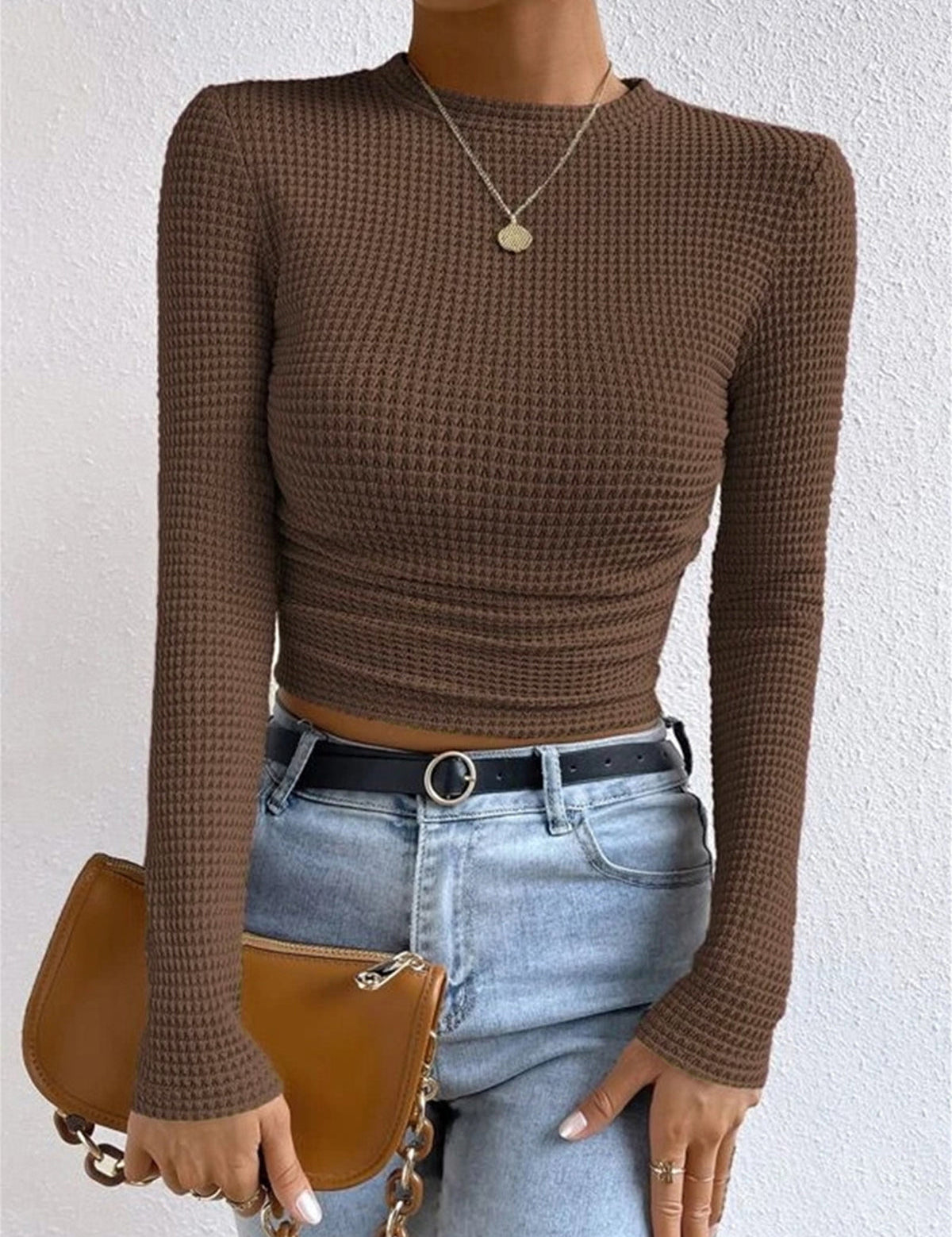 Waffle Knit Long Sleeve Top