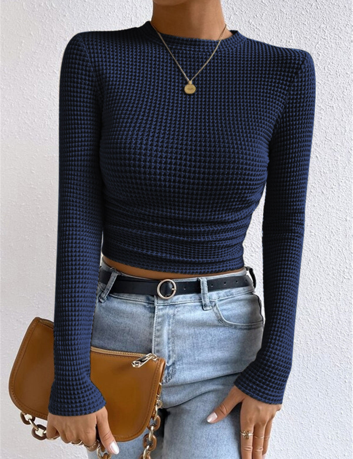 Waffle Knit Long Sleeve Top