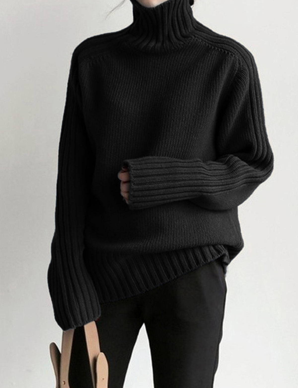 Ribbed Mock Neck Knit Sweater