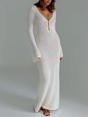 Crochet Long Sleeve Beach Cover Up Dress