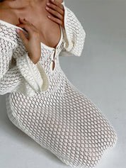 Crochet Long Sleeve Beach Cover Up Dress