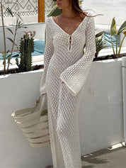 Crochet Long Sleeve Beach Cover Up Dress