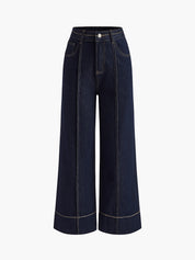 Contrast Stitch Wide Leg Denim Jeans