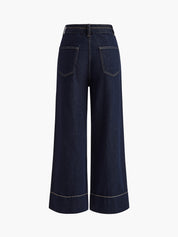 Contrast Stitch Wide Leg Denim Jeans