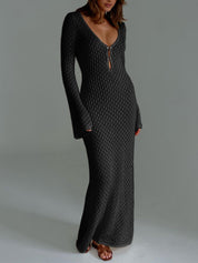 Crochet Long Sleeve Beach Cover Up Dress