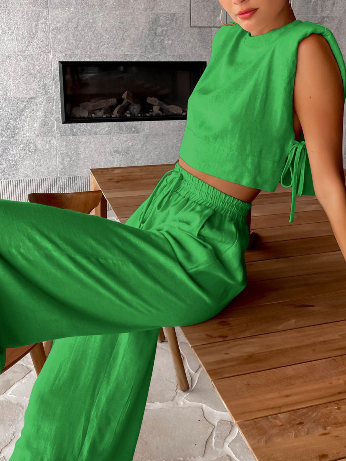 Utility Linen Wide-Leg Two-Piece Set