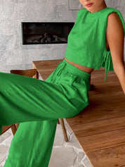 Utility Linen Wide-Leg Two-Piece Set