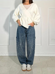 Balloon carpenter shiny denim jeans