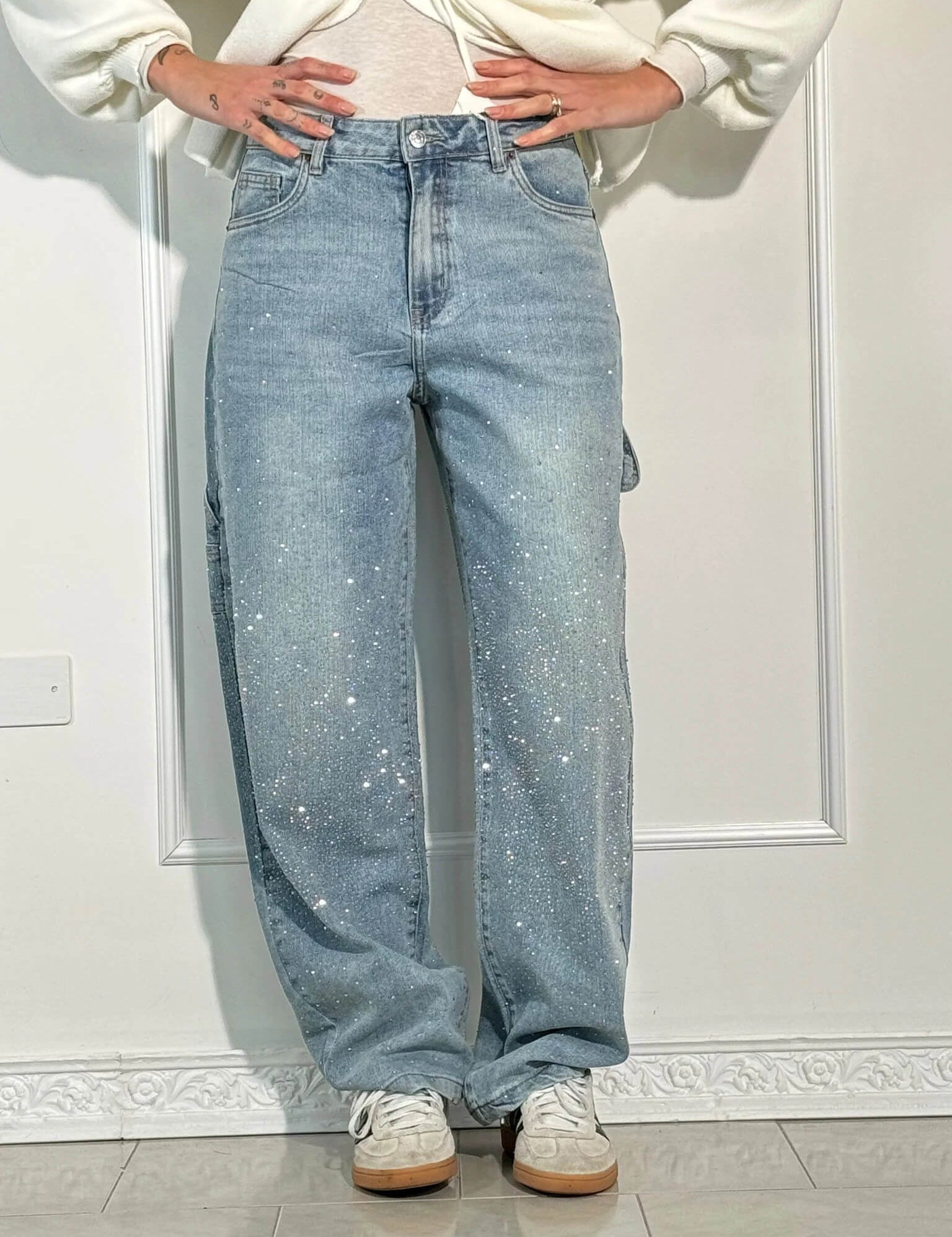 Balloon carpenter shiny denim jeans