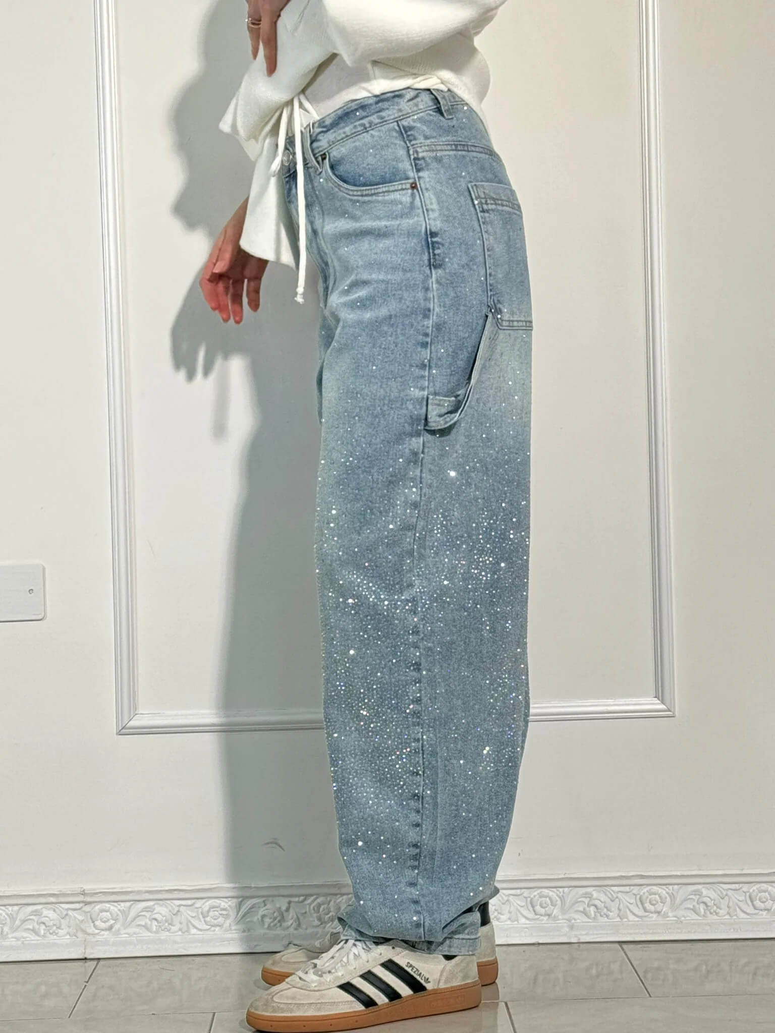 Balloon carpenter shiny denim jeans