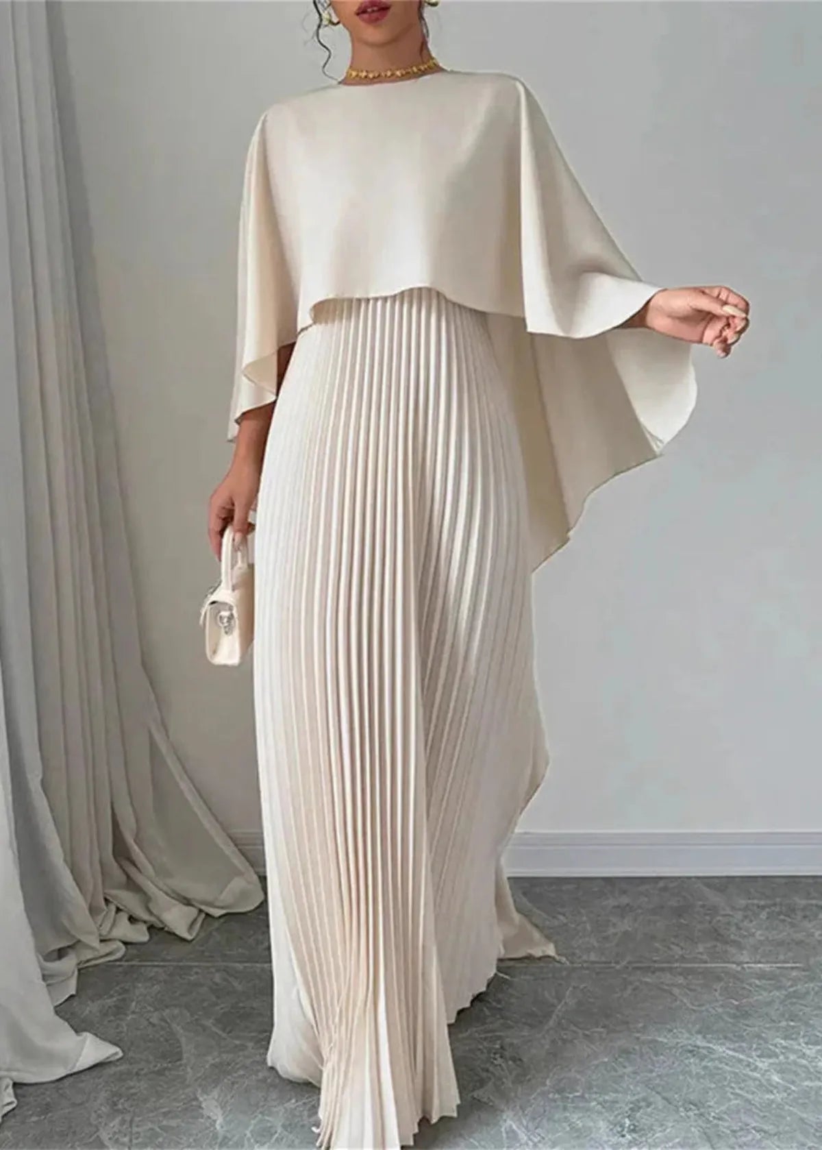 Pleated Batwing Sleeve Maxi Dress