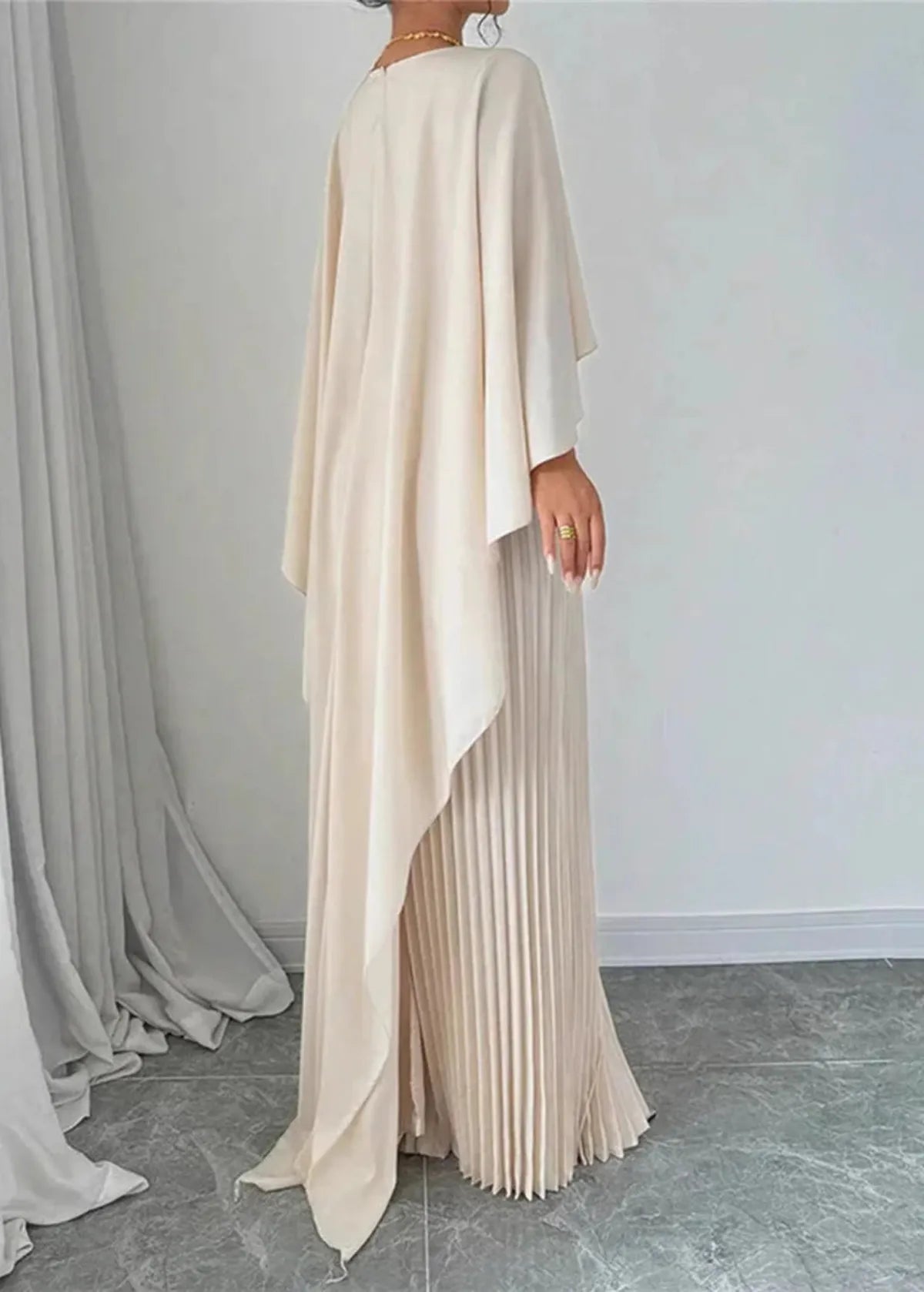 Pleated Batwing Sleeve Maxi Dress