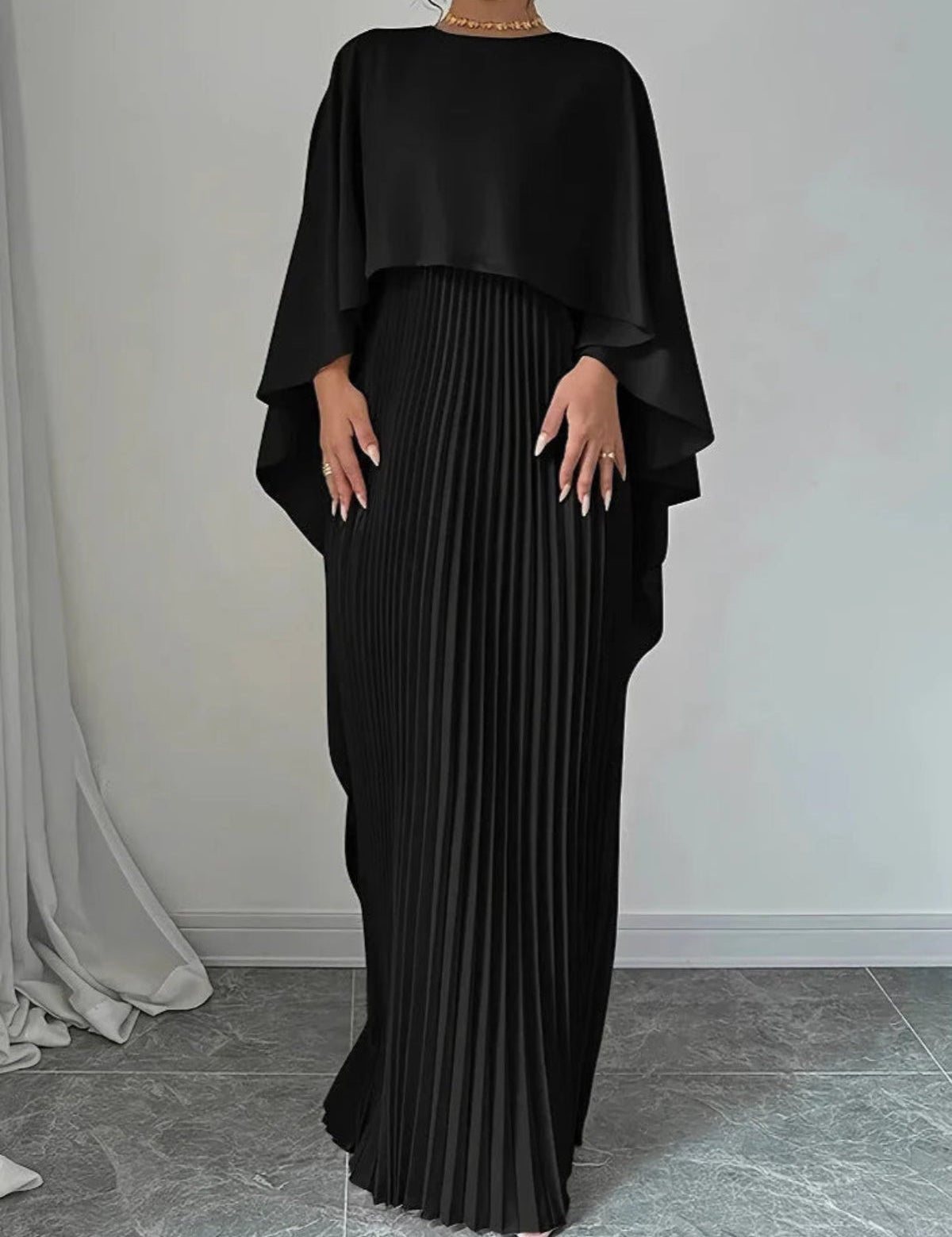 Pleated Batwing Sleeve Maxi Dress