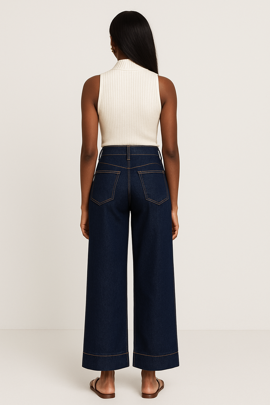 Contrast Stitch Wide Leg Denim Jeans