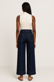 Contrast Stitch Wide Leg Denim Jeans