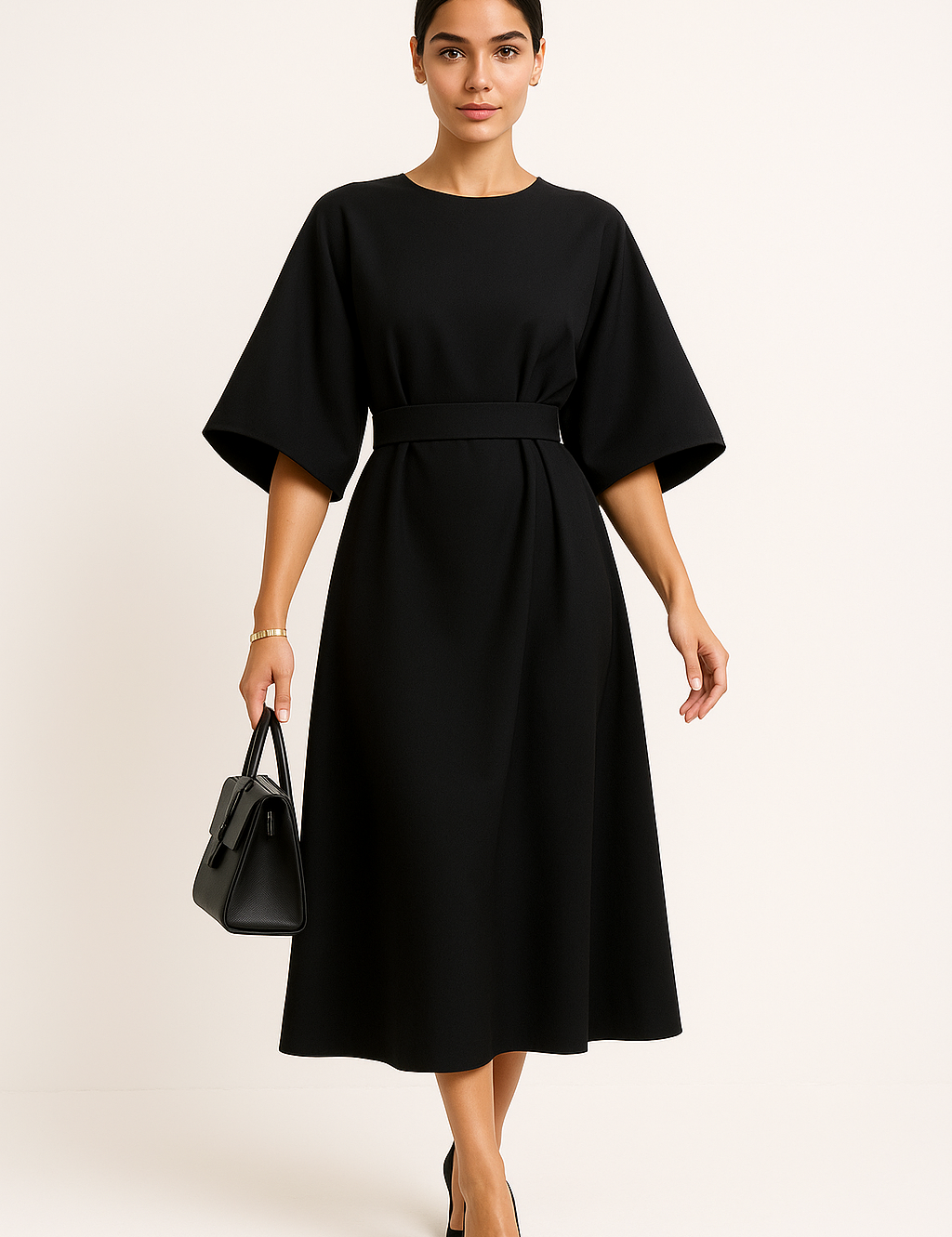 Crew Neck Midi Work Dress