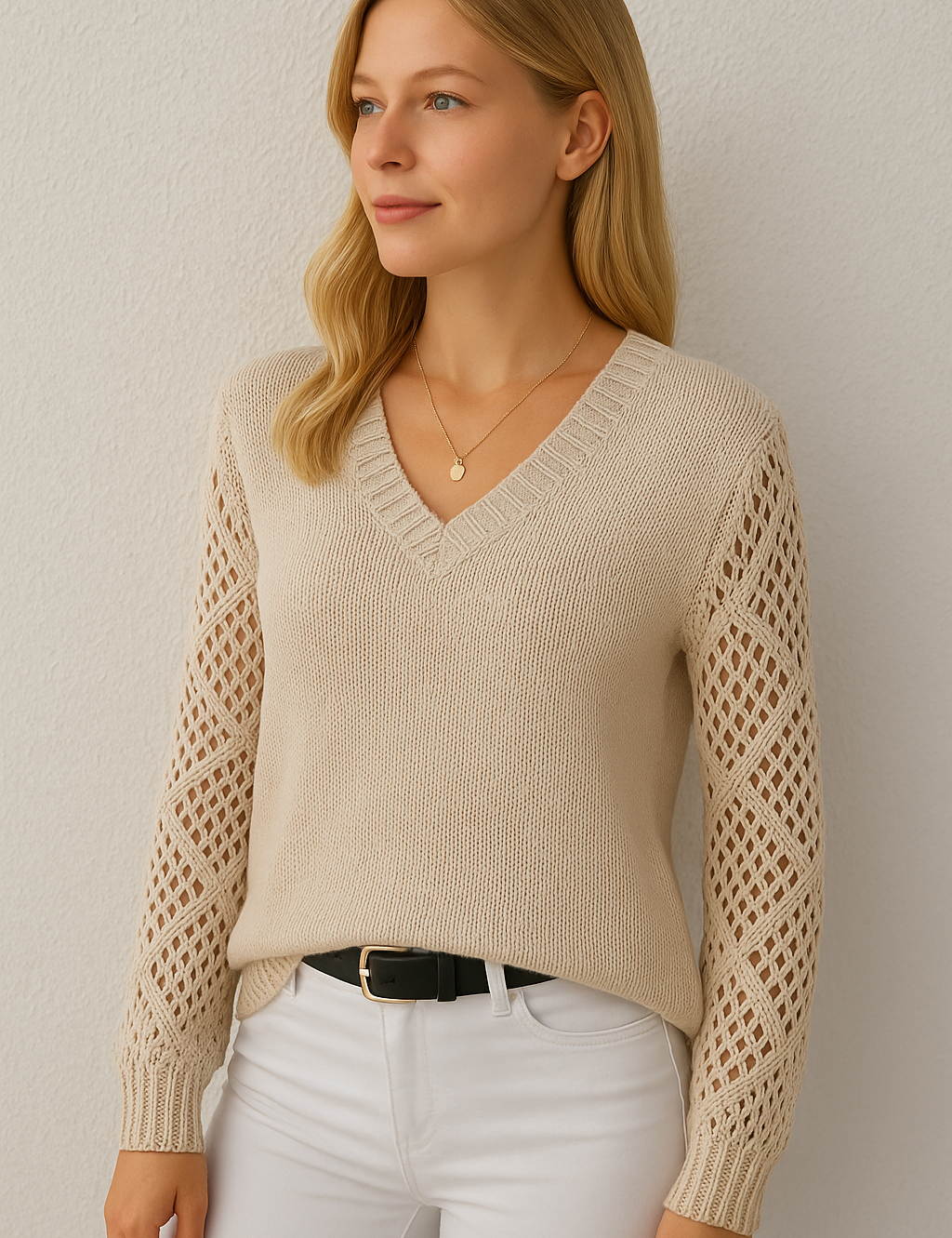 Crochet Sleeve Knit Sweater