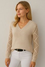 Crochet Sleeve Knit Sweater
