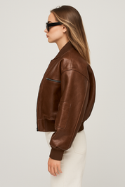 Cropped Vintage Faux Leather Bomber