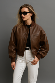 Cropped Vintage Faux Leather Bomber