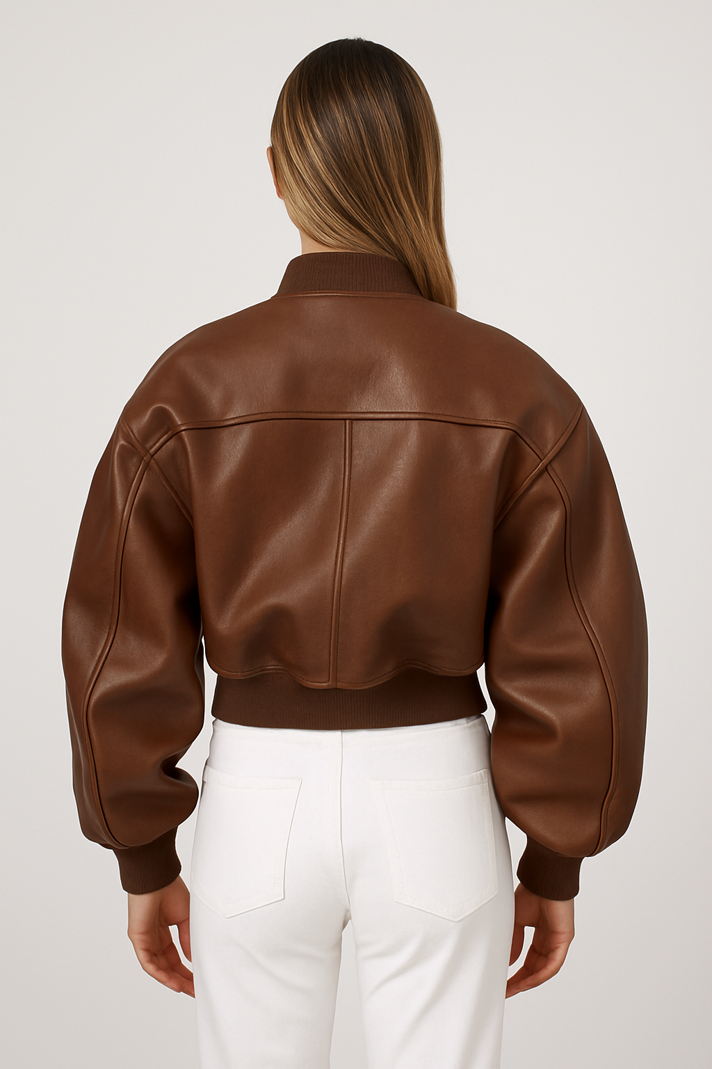 Cropped Vintage Faux Leather Bomber