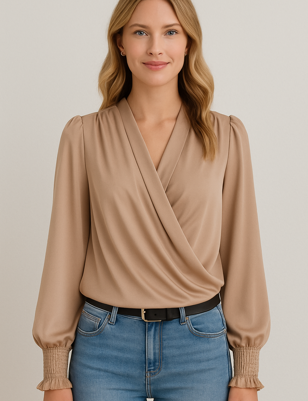 Elegant Long-Sleeve Wrap Blouse