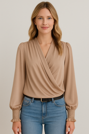 Elegant Long-Sleeve Wrap Blouse