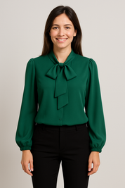Elegant Long Sleeve Blouse with Bow Detail