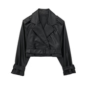 Cropped Faux Leather Trench Jacket