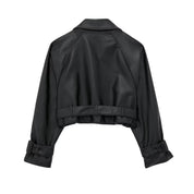 Cropped Faux Leather Trench Jacket