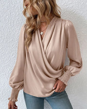 Elegant Long-Sleeve Wrap Blouse