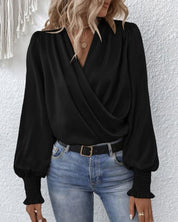 Elegant Long-Sleeve Wrap Blouse