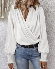 Elegant Long-Sleeve Wrap Blouse