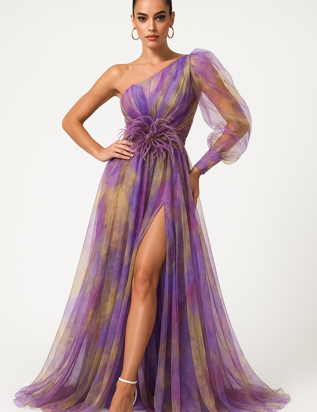 Evening Asymmetric sleeve Maxi Gown