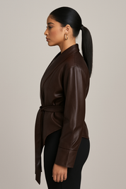 Faux Leather Wrap Jacket