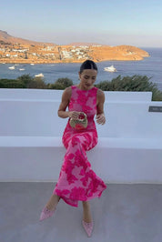 Floral Embroidered Sleeveless Evening Maxi Dress