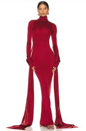 Red High Neck Maxi Dress