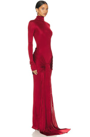 Red High Neck Maxi Dress