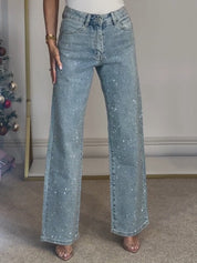 High Waist Diamanté Straight Jeans