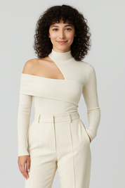 Kaia Asymmetrical High Neck Cutout Top