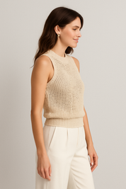 Knit Hollow Solid Tank Top
