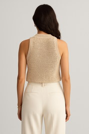 Knit Hollow Solid Tank Top