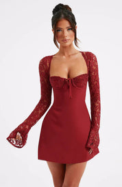 Red Lace Up Mini Dress