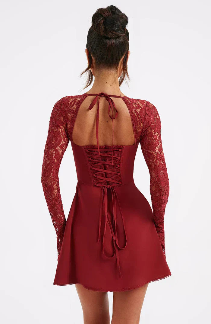 Red Lace Up Mini Dress