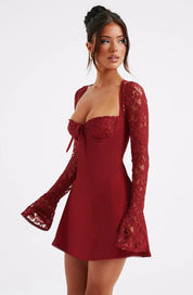 Red Lace Up Mini Dress