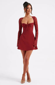 Red Lace Up Mini Dress