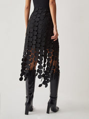 Laser Cut Circle Midi Skirt in Black
